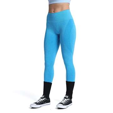 Aoxjox Workout Seamless Leggings for Women Smile Contour High Waisted Gym Yoga Pants Tights 26” (Ocean Blue Marl, Small)