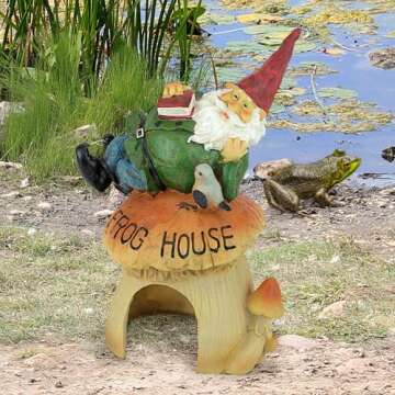 Design Toscano QM20860 Garden Gnome Statue - Garden Gnome Frog House - Toad House - Fairy Garden - Gnome Village,Multicolored