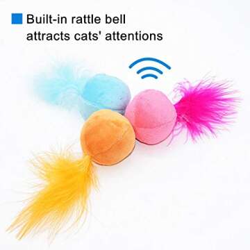 PETFAVORITES Furry Rattle Ball Cat Toy with Feather and Catnip - Interactive Pom Pom Balls for Cats,...