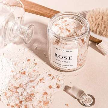 French Girl Rose Bath Salts - Soothing Epsom Salt for Soaking, Aromatherapeutic Blend of Dead Sea Salt for Sore Muscles, Detoxing, and Relaxation, Clean, Vegan & Cruelty-Free, 10oz