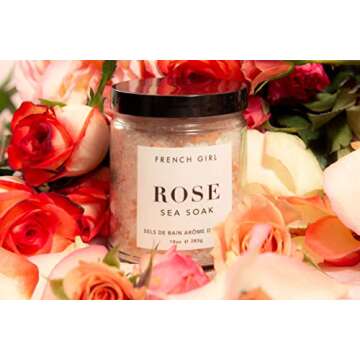 French Girl Rose Bath Salts - Soothing Epsom Salt for Soaking, Aromatherapeutic Blend of Dead Sea Salt for Sore Muscles, Detoxing, and Relaxation, Clean, Vegan & Cruelty-Free, 10oz