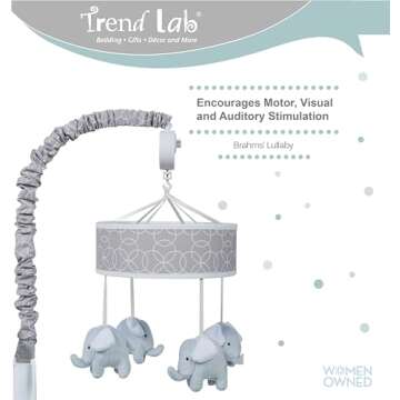 Grey Elephant Crib Mobile - Baby Mobile for Crib - Musical Crib Mobile - Fun Whimsical Musical Mobil...