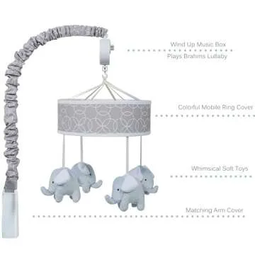 Grey Elephant Crib Mobile - Baby Mobile for Crib - Musical Crib Mobile - Fun Whimsical Musical Mobile for Cribs - Rotating Nursery Mobile for Crib - Baby Crib Mobile for Boys and Girls