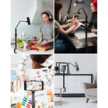 Viozon Tablet Phone Overhead Stand, Height & 360 Degree Angle Adjustable, Aluminum C Clamp Desktop S...