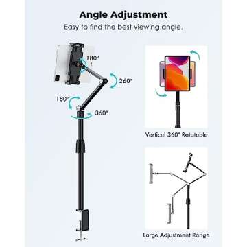 Viozon Tablet Phone Overhead Stand, Height & 360 Degree Angle Adjustable, Aluminum C Clamp Desktop Stand, Compatible with 3.5-13" Cellphone or Tablet Such as iPhone iPad Pro Air Mini,Video Recording