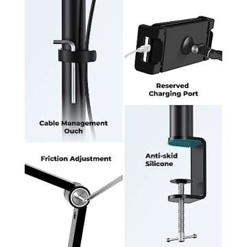 Viozon Tablet Phone Overhead Stand, Height & 360 Degree Angle Adjustable, Aluminum C Clamp Desktop Stand, Compatible with 3.5-13" Cellphone or Tablet Such as iPhone iPad Pro Air Mini,Video Recording