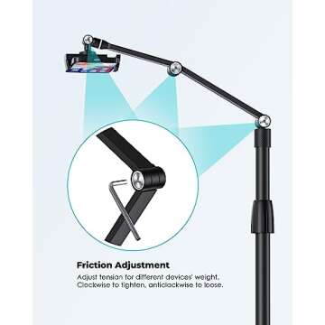 Viozon Tablet Phone Overhead Stand, Height & 360 Degree Angle Adjustable, Aluminum C Clamp Desktop Stand, Compatible with 3.5-13" Cellphone or Tablet Such as iPhone iPad Pro Air Mini,Video Recording