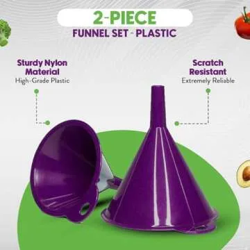 Crisp 2-Piece Funnel Set - All Purpose Funnels for Kitchen Use Filling Bottles - Durable & Dishwasher Safe Kitchen Funnel Set - Made in The USA - Purple