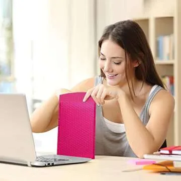 HBlife 50Pcs Bubble Mailers, 4x8 Inches Self Seal Hot Pink Poly Mailers, Padded Envelopes Shipping Bags Packaging for Small Business