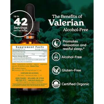 Herb Pharm Organic Valerian Root Liquid Extract, Alcohol-Free: Sleep & Relaxing, Calming Nighttime S...