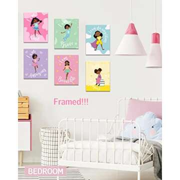 Girls Room Decor Black Girl Wall Painting Art Decor - Motivational Black Girl Posters - Inspirational Art Paint for Kids Teen Girls Room Wall Decorations (Framed, 8 x 10 Inch x 6pcs)
