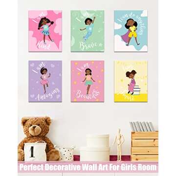 Girls Room Decor Black Girl Wall Painting Art Decor - Motivational Black Girl Posters - Inspirational Art Paint for Kids Teen Girls Room Wall Decorations (Framed, 8 x 10 Inch x 6pcs)