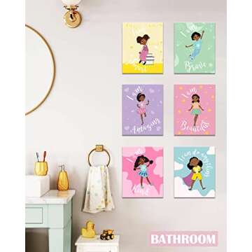 Girls Room Decor Black Girl Wall Painting Art Decor - Motivational Black Girl Posters - Inspirational Art Paint for Kids Teen Girls Room Wall Decorations (Framed, 8 x 10 Inch x 6pcs)