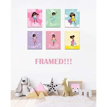 Girls Room Decor Black Girl Wall Painting Art Decor - Motivational Black Girl Posters - Inspirational Art Paint for Kids Teen Girls Room Wall Decorations (Framed, 8 x 10 Inch x 6pcs)