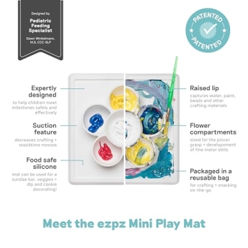 ezpz Mini Play Mat for Baby & Toddler - 12 Months+ (Cream) - Suction Plate for with Flower Compartments for Crafts, Painting, Sorting - Promotes Pincer Grip