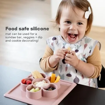 ezpz Mini Play Mat for Baby & Toddler - 12 Months+ (Cream) - Suction Plate for with Flower Compartments for Crafts, Painting, Sorting - Promotes Pincer Grip