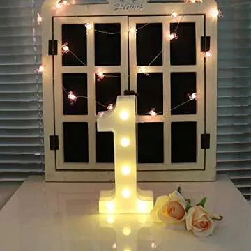 MUMUWIND Decorative Led Light Up Number Letters, White Plastic Marquee Number Lights Sign Party Wedding Decor Battery Operated Number (1))