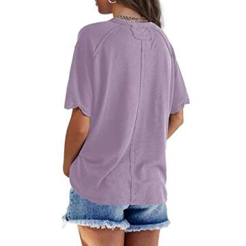 SENSERISE Womens Oversized T Shirts Crewneck Short Sleeve Summer Athletic Tees Shirt Loose Fit Y2K Tops(Purple,M)