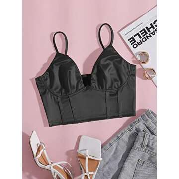 SansoiSan Women V Neck Spaghetti Straps Corset Top Sleeveless Slim Sexy Backless Crop Cami Top,Black Medium