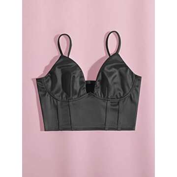 SansoiSan Women V Neck Spaghetti Straps Corset Top Sleeveless Slim Sexy Backless Crop Cami Top,Black Medium