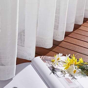 NICETOWN Linen Curtains White Semi Sheer 72 inch Long for Windows, Privacy with Light Filtering Grommet Top Window Treatments for Bedroom/Living Room, W34 x L72, 2 Panels