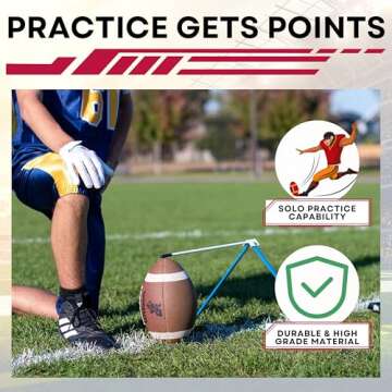 HVM - Kickoff! Football Holder, Premium Football Kicking Tee for Field Goal Place Holder, Extra Point Kicking Tee, Football Tee for Any Size Football, Black and White