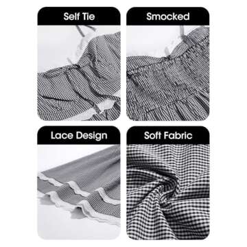 Wenrine Womens Summer Mini Dress Spaghetti Strap Sweetheart Y2K Plaid Lace Trim Tiered Beach Sundress Dresses Black