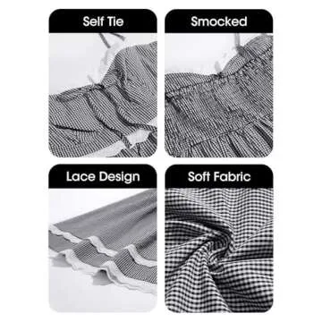 Wenrine Womens Summer Mini Dress Spaghetti Strap Sweetheart Y2K Plaid Lace Trim Tiered Beach Sundress Dresses Black