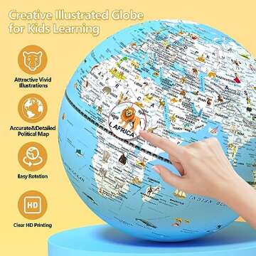 JOWHOL 8'' Illuminated Globe for Children with 100+ Fun Illustrations - Desk Earth Globe Built-in LE...