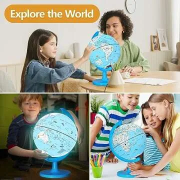 JOWHOL 8 Inch Kids Globe with Night Light and Illustrations