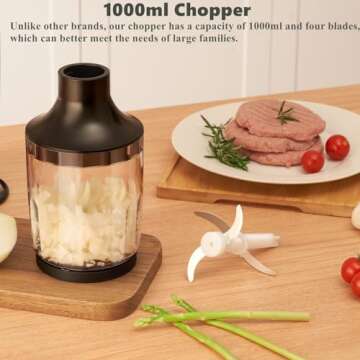 Juissiart 20 Speed Immersion Blender, 800W Electric Spiralizer, 7 in1 Immersion Hand Blender/Vegetable Slicer with 1000ml Chopper, 800ml Beaker, 3 Spiralizing Blade Attachment, Whisk