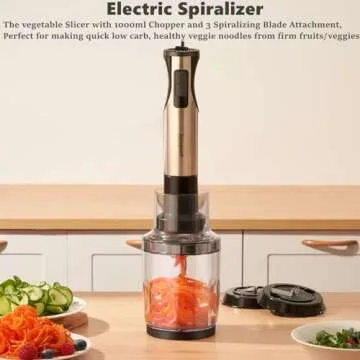 Juissiart 20 Speed Immersion Blender, 800W Electric Spiralizer, 7 in1 Immersion Hand Blender/Vegetable Slicer with 1000ml Chopper, 800ml Beaker, 3 Spiralizing Blade Attachment, Whisk