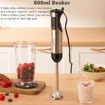 Juissiart 20 Speed Immersion Blender, 800W Electric Spiralizer, 7 in1 Immersion Hand Blender/Vegetable Slicer with 1000ml Chopper, 800ml Beaker, 3 Spiralizing Blade Attachment, Whisk