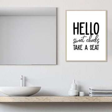 Bathroom Prints- Unframed, Hello Sweet Cheeks Take A Seat Print, Toilet Sign, Guest Bathroom Decor, Printable Wall Art, Funny Bathroom Print, Wall Art, Home Decor (8" x 10")