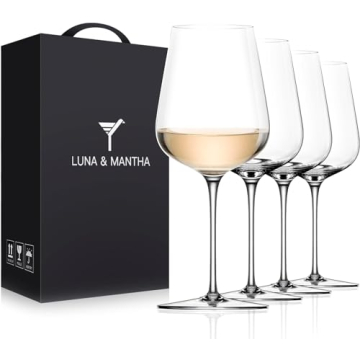 LUNA & MANTHA White Wine Glasses Set of 4, Crystal Wine Glasses with Stem, Hand Blown 14oz, Perfect ...