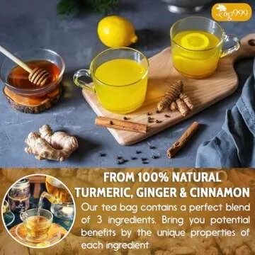 120 Bags Premium Turmeric Ginger Cinnamon Tea, Improve Digestion, Support Brain, Weight, Skin and Sleep, Eco-Conscious Tea Bags and Premium Natural Ingredients. Turmeric Ginger Herbal Tea. No Sugar, No Caffeine, No Gluten, Vegan.