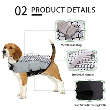 Queenmore Dog Life Jacket Reflective Cute Fish Scale
