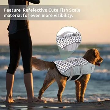 Queenmore Dog Life Jacket Reflective Cute Fish Scale