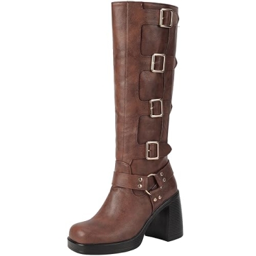 Stylish Women's Goth Knee High Boots with Chunky Heel & Square Toe