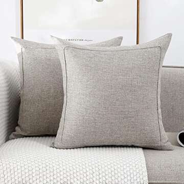 Jepeak Burlap Linen Throw Pillow Covers Cushion Cases Pack of 2 Farmhouse Modern Decorative Solid Lumbar Pillow Covers for Sofa Livingroom Home Decoration (12 x 20 Inch, Beige/Khaki Threads)