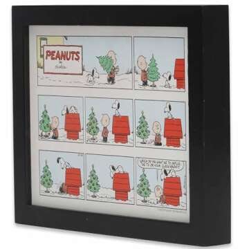 Peanuts Christmas Comic Strip Framed Wood Wall Decor - Adorable Charlie Brown and Snoopy Christmas D...