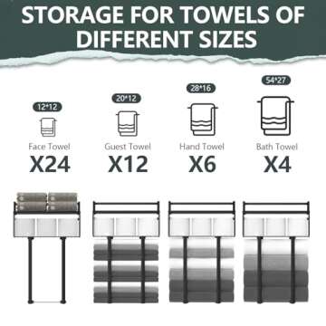 Towel Racks for Bathroom Wall Mounted, Xstydes Metal Towel Holder with Wooden Shelf for Folding Large Towels, Towel Storage for Small Bathroom Organizer Decor or RV Camping