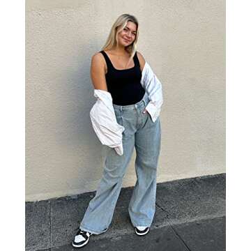 SUUKSESS Ribbed Seamless Sexy Bodysuit for Women - Black