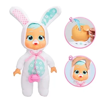 Cry Babies Tiny Cuddles Bunnies Honey - 9 inch Baby Doll, Cries Real Tears, White Bunny Themed Pajama