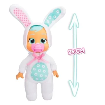 Cry Babies Tiny Cuddles Bunnies Honey - 9 inch Baby Doll, Cries Real Tears, White Bunny Themed Pajama