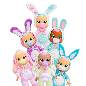 Cry Babies Tiny Cuddles Bunnies Honey - 9 inch Baby Doll, Cries Real Tears, White Bunny Themed Pajama