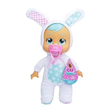 Cry Babies Tiny Cuddles Bunnies Honey - 9 inch Baby Doll, Cries Real Tears, White Bunny Themed Pajama