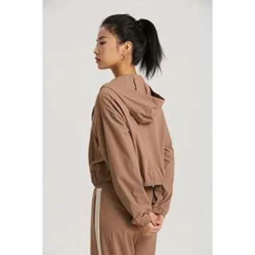 altiland Women's UPF 50+ Sun Protection Cropped Jackets Zip Up Cooling Shirt Athletic Workout Running Hoodie (Cacao Brown, M)