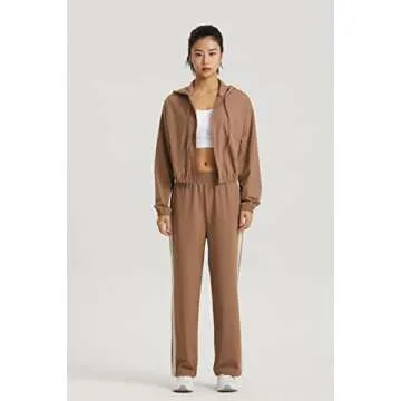 altiland Women's UPF 50+ Sun Protection Cropped Jackets Zip Up Cooling Shirt Athletic Workout Running Hoodie (Cacao Brown, M)