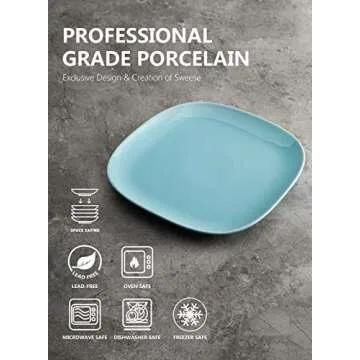 Sweese 152.003 Square Dinner Plates 11 Inch - Porcelain Plate Set of 6 - White Elegant Christmas Gifts Dishwasher, Microwave, Oven Safe, Scratch Resistant, Lead & Cadmium Free, Cool Assorted Colors